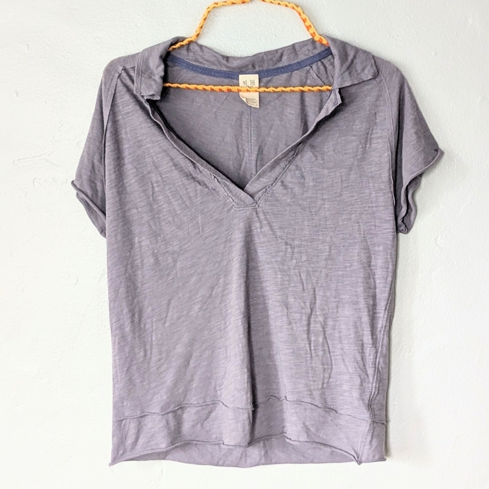 We The Free Raw Hem Pop your Collar Tee Purple XS